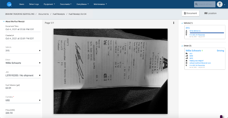fuel receipt image