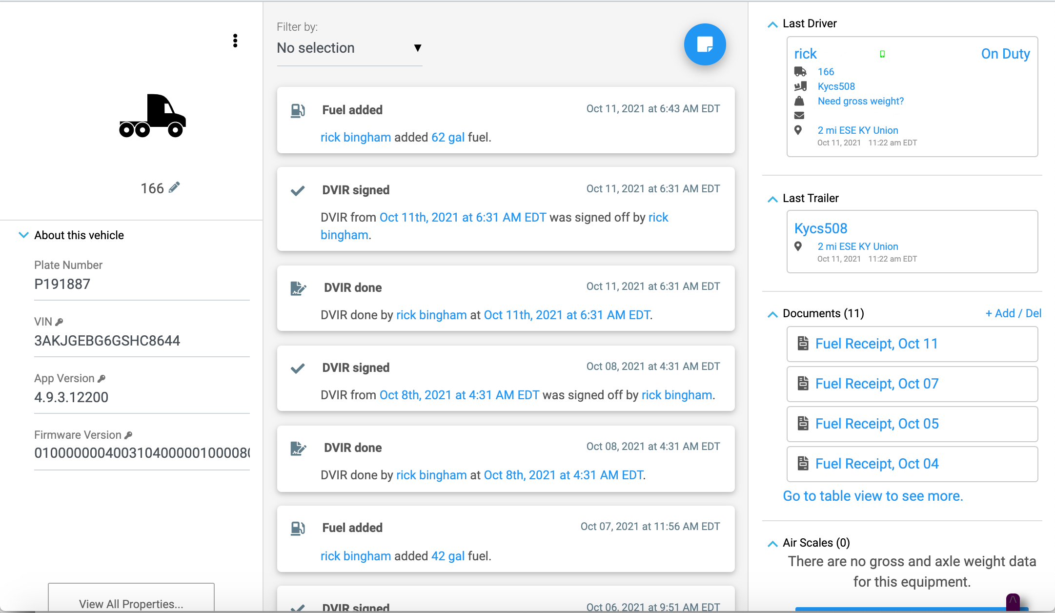 vehicle activity feed